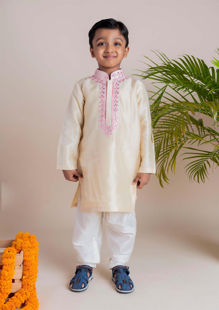 Beige Mirror Kurta Churidar