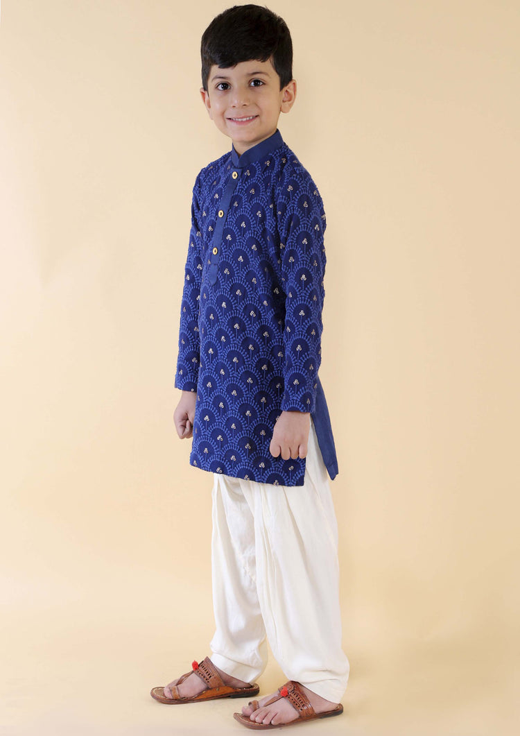 Blue Chikankari Kurta Patiala