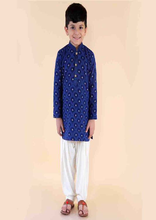 Blue Chikankari Kurta Patiala