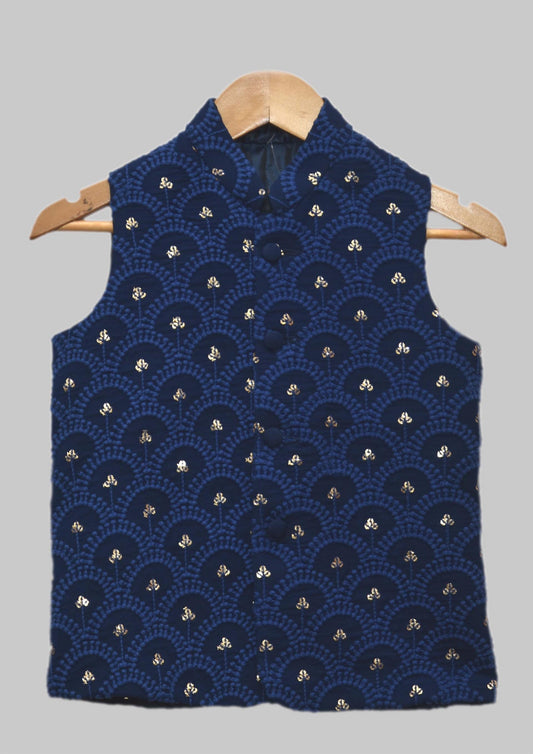 Blue Chikankari Nehru