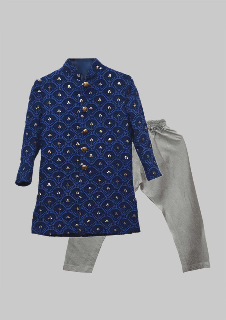 Blue Chikankari Sherwani Set