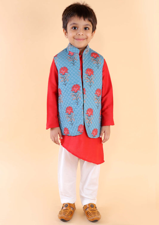 Blue Quilted Nehru Set