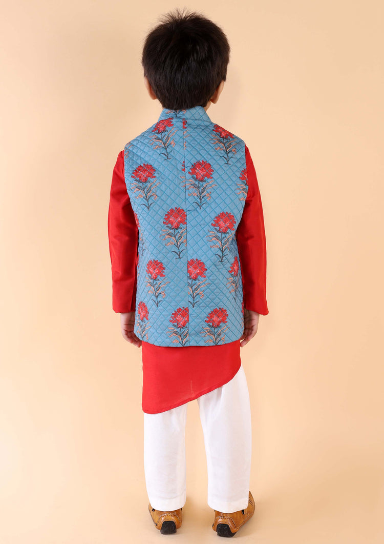 Blue Quilted Nehru Set