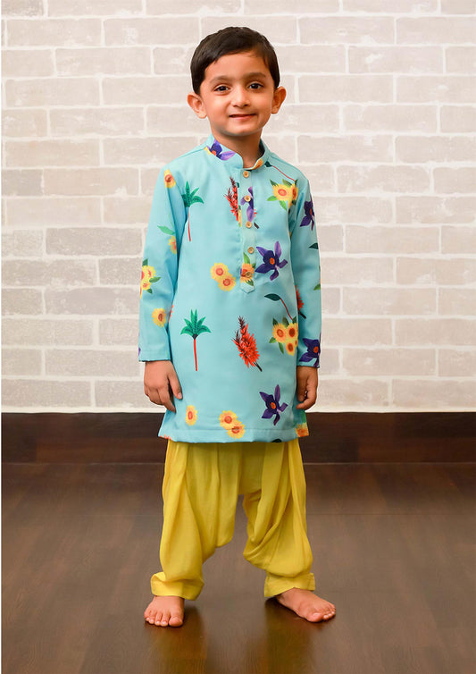 Floral Printed Kurta With Yellow Patiala