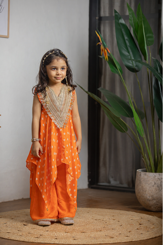 Orange Bandhej Palazzo Set