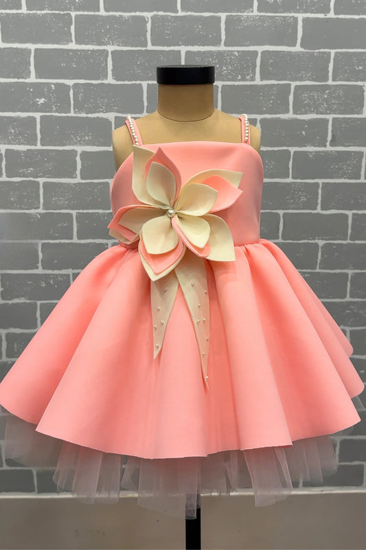 Peach Dress with 3d Flower