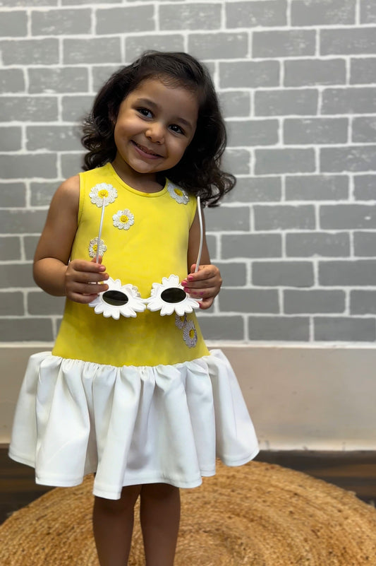 Yellow Sunshine Dress with White Ruffle