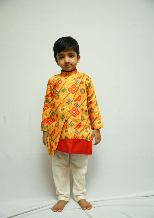 Yellow Off White Patola Kurta Set