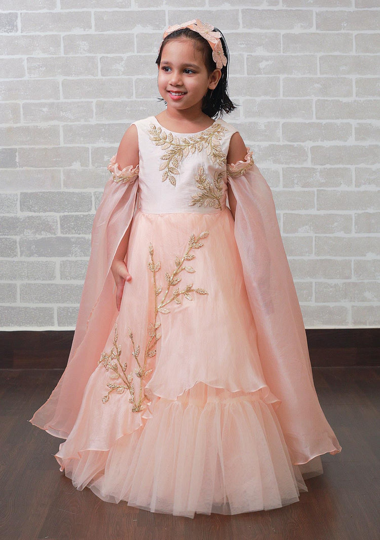 Peach Leaf Long Sleeves Gown