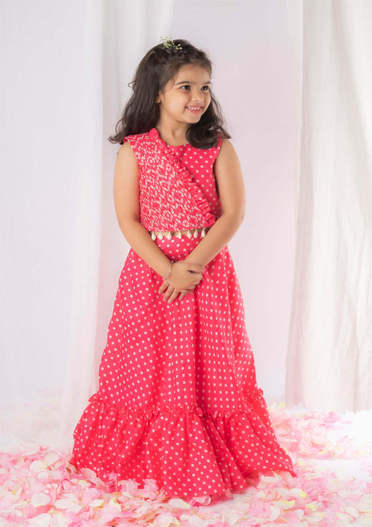 Pink Bandhej Ghaghra Set