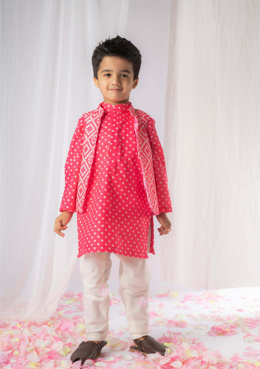 Pink Bandhej Nehru Kurta Set