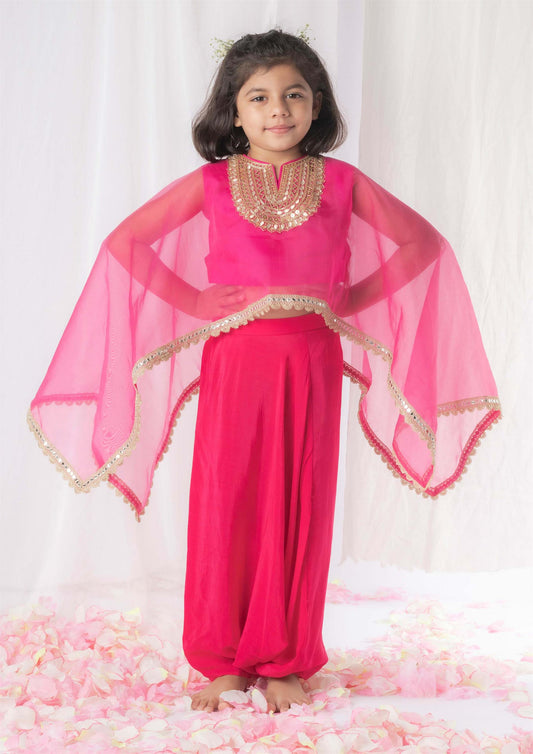 Pink Cape Dhoti Set