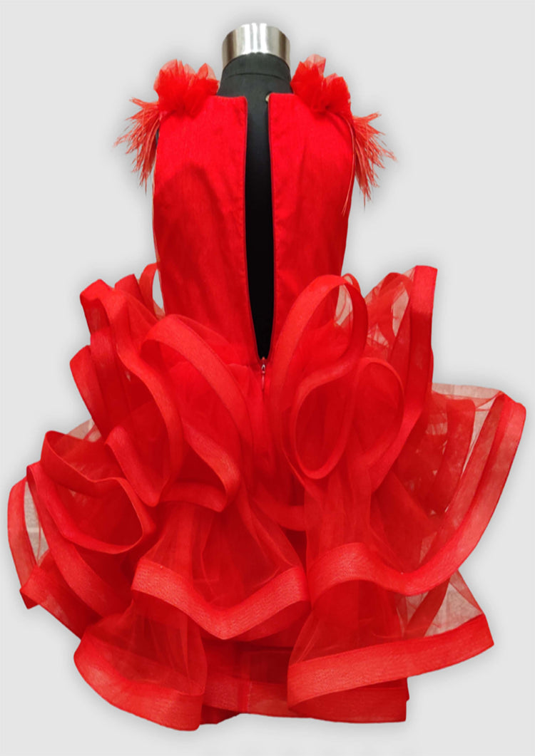 Red Ruffle With Feather