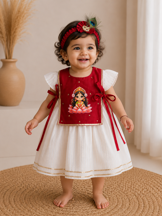 Red and White Dhanlakshmi Frock