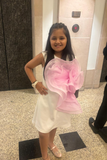 WHITE LILAC BEAUTIFUL DRAPED RUFFLES DRESS