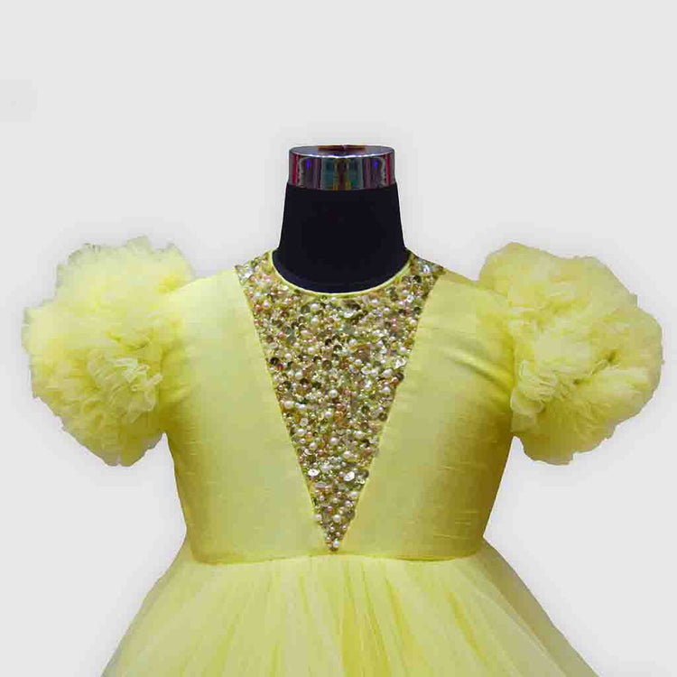 Yellow Sequins Hi Low Gown