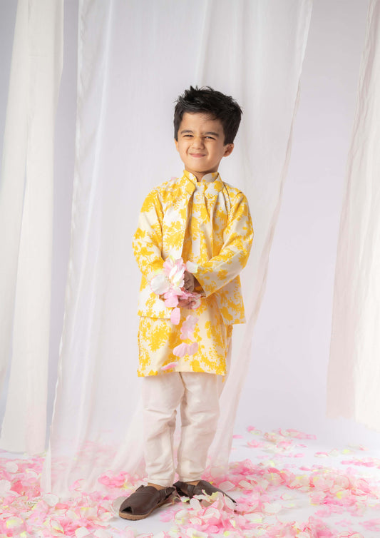 Yellow Printed Nehru Kurta Set