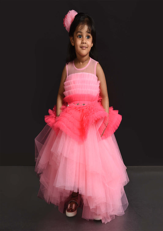 Pink Frill High Low Gown