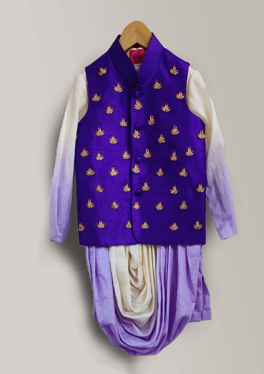 Purple Embroidered Nehru Set
