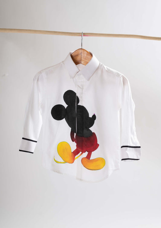 White Hand Painted Mickey Shirt