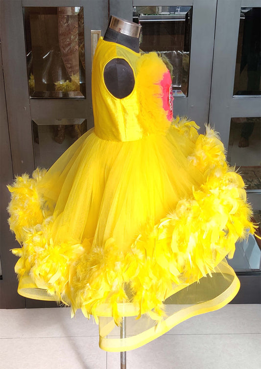 Yellow Heart Feather Gown