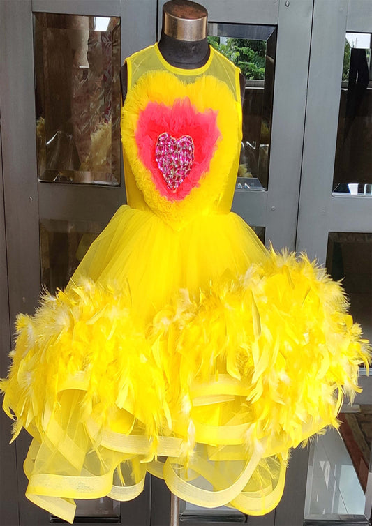 Yellow Heart Feather Gown