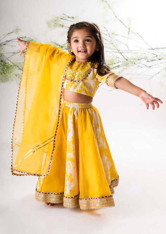 Yellow Floral Printed Ghaghra Set