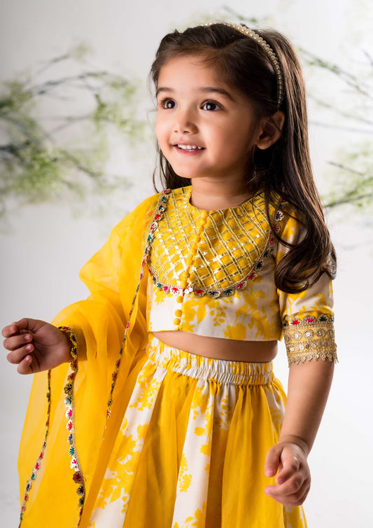 Yellow Floral Printed Ghaghra Set