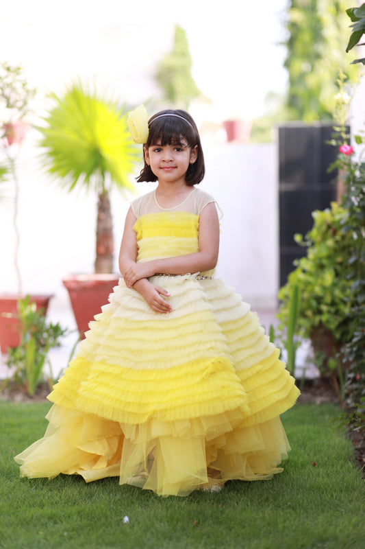 Yellow Ruched Ball Gown