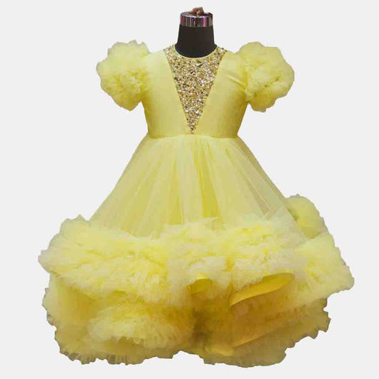Yellow Sequins Hi Low Gown